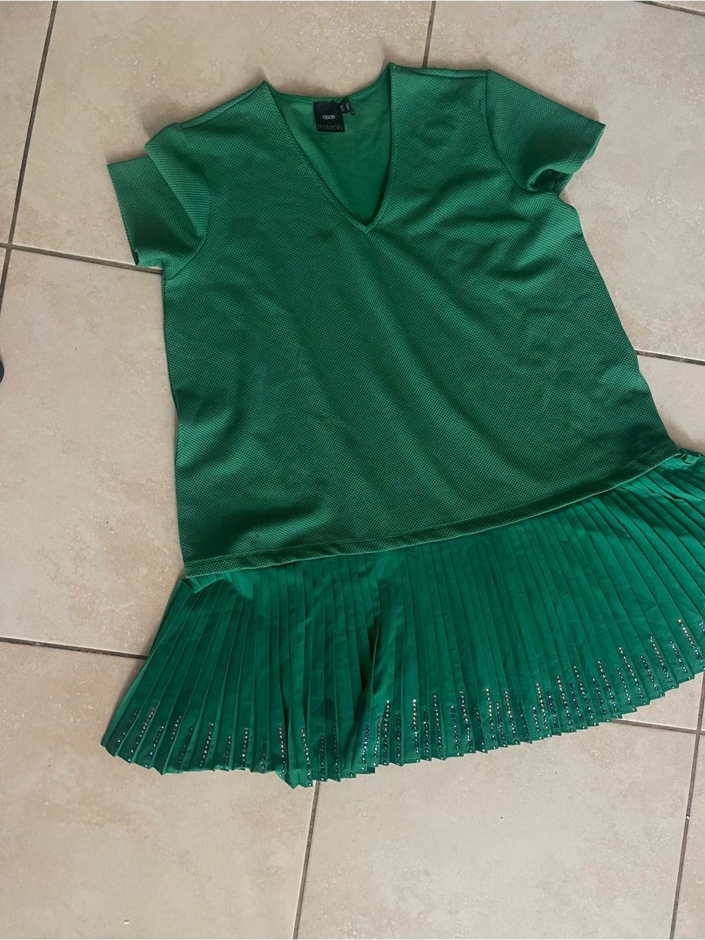 Green V-Neck Maternity Dress with  beautiful rhinestones stretchy Fabric